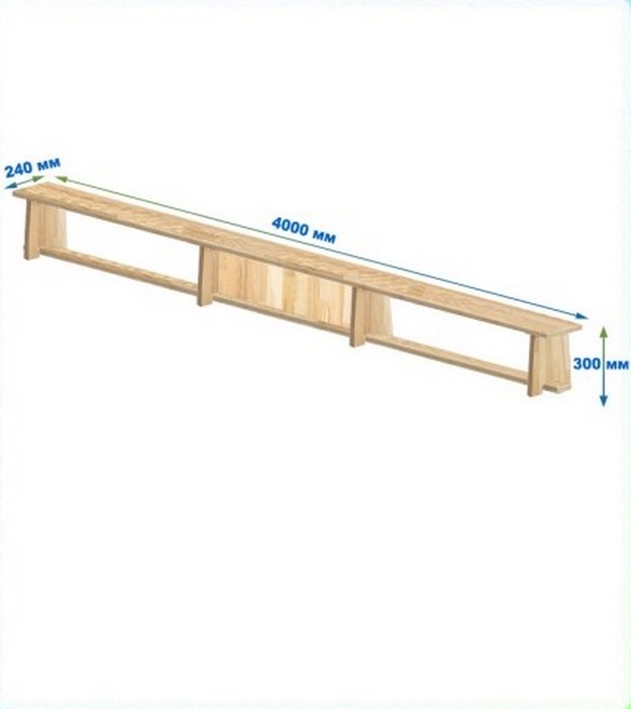 Скамейка гимнастическая 4000мм (щит.сосна) ножки дерево Dinamika 713_800