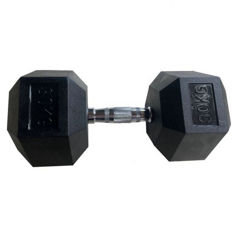 Обрезиненная гексагональная гантель 30кг Inex Hex Dumbbell TF-D2017-30 черный 800_800